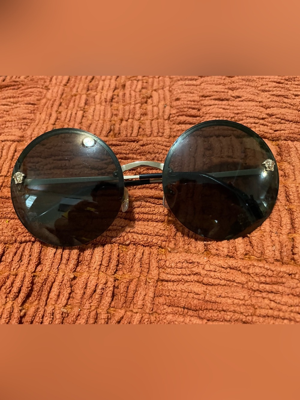 Versace VE2176 Round Black Lens Sunglasses with Gold Medusa Accents